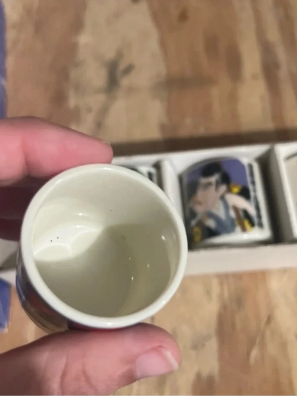 Japanese Kabuki Ceramic sake or tea cup Set with Decorative Box